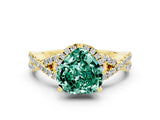 Yellow gold Heart Cut Green Sapphire  Halo Twist Band Solitaire Prong Setting Ring_42