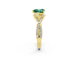 Yellow gold Heart Cut Green Sapphire  Halo Twist Band Solitaire Prong Setting Ring_44