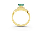 Yellow gold Heart Cut Green Sapphire  Halo Twist Band Solitaire Prong Setting Ring_45
