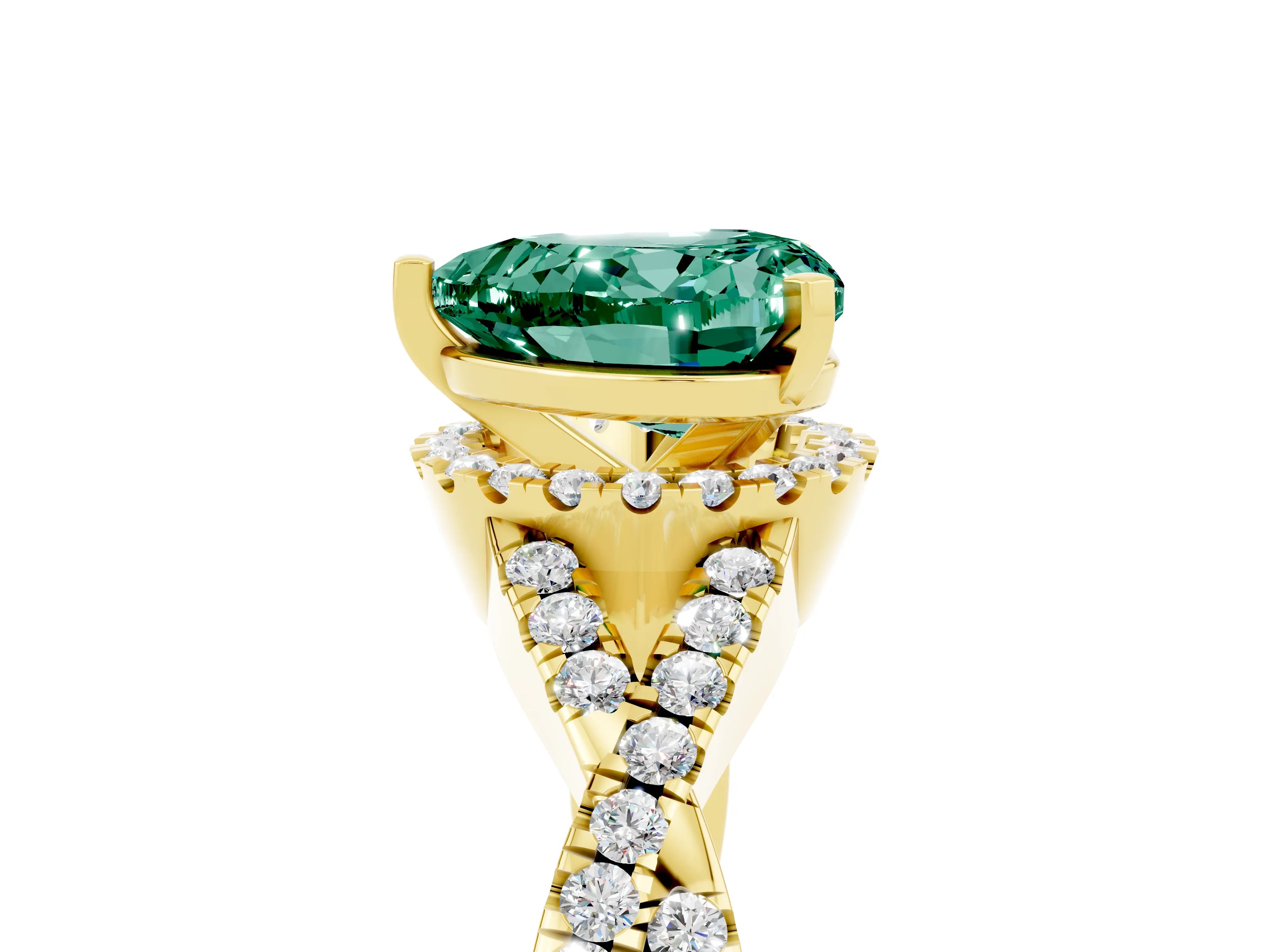Yellow gold Heart Cut Green Sapphire Halo Twist Band Solitaire Prong Setting Ring_5