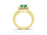 Yellow gold Heart Cut Green Sapphire Milgrain Halo Engagement Ring with Round Pavé Band and Prong Setting_15