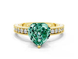 Yellow gold Heart Cut Green Sapphire Milgrain Pavé Engagement Ring with Four-Prong Setting_12