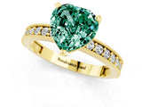 Yellow gold Heart Cut Green Sapphire Milgrain Pavé Engagement Ring with Four-Prong Setting_13