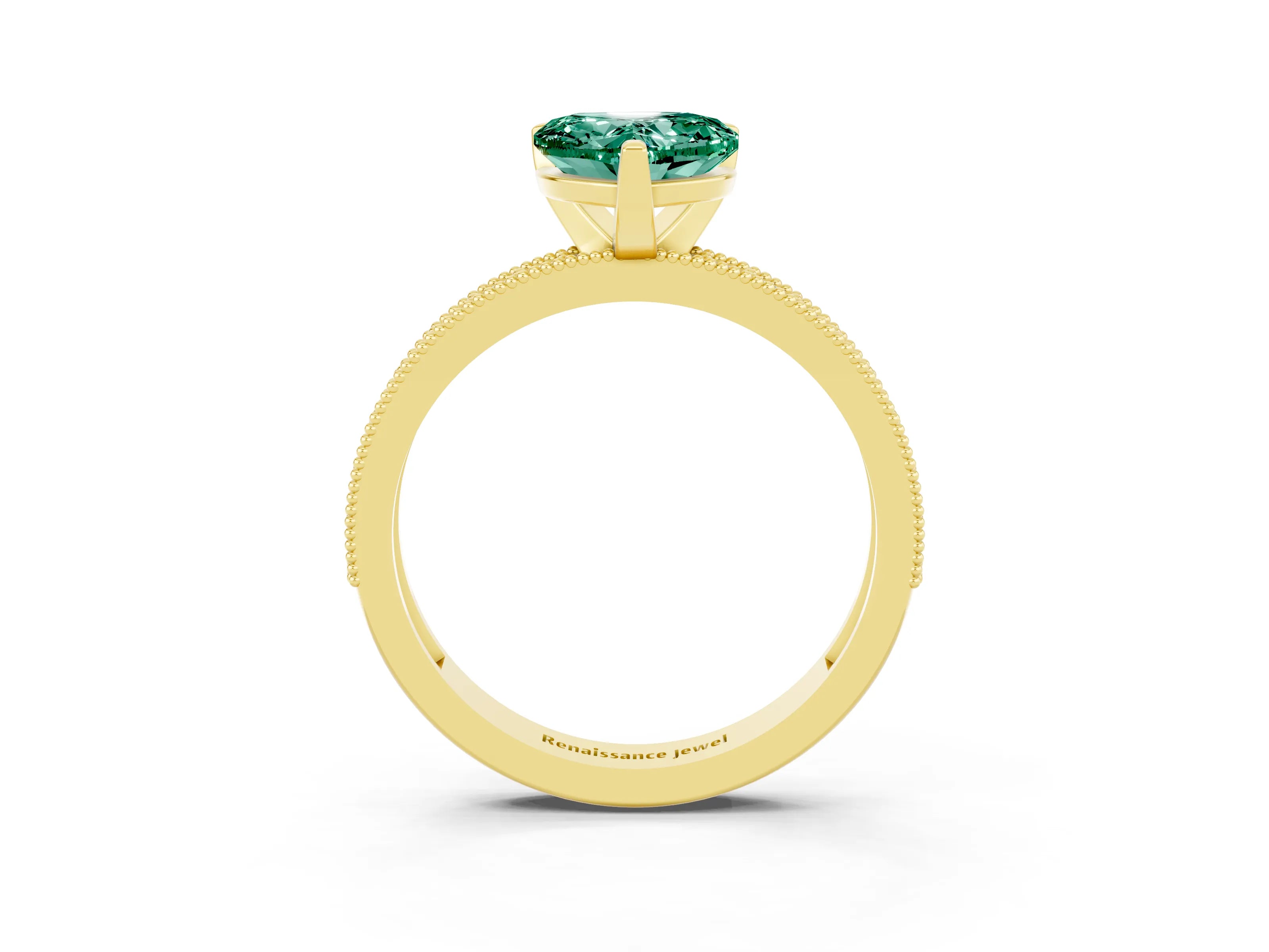 Yellow gold Heart Cut Green Sapphire Milgrain Pavé Engagement Ring with Four-Prong Setting_15