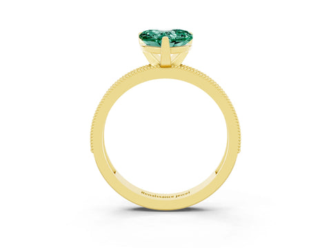 Yellow gold Heart Cut Green Sapphire Milgrain Pavé Engagement Ring with Four-Prong Setting_15