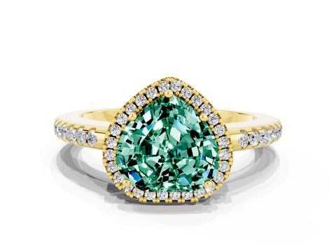 Yellow gold Heart Cut Green Sapphire Pavé Halo Ring with Four-Prong Setting_12