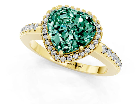 Yellow gold Heart Cut Green Sapphire Pavé Halo Ring with Four-Prong Setting_13