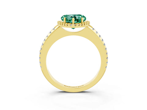 Yellow gold Heart Cut Green Sapphire Pavé Halo Ring with Four-Prong Setting_15