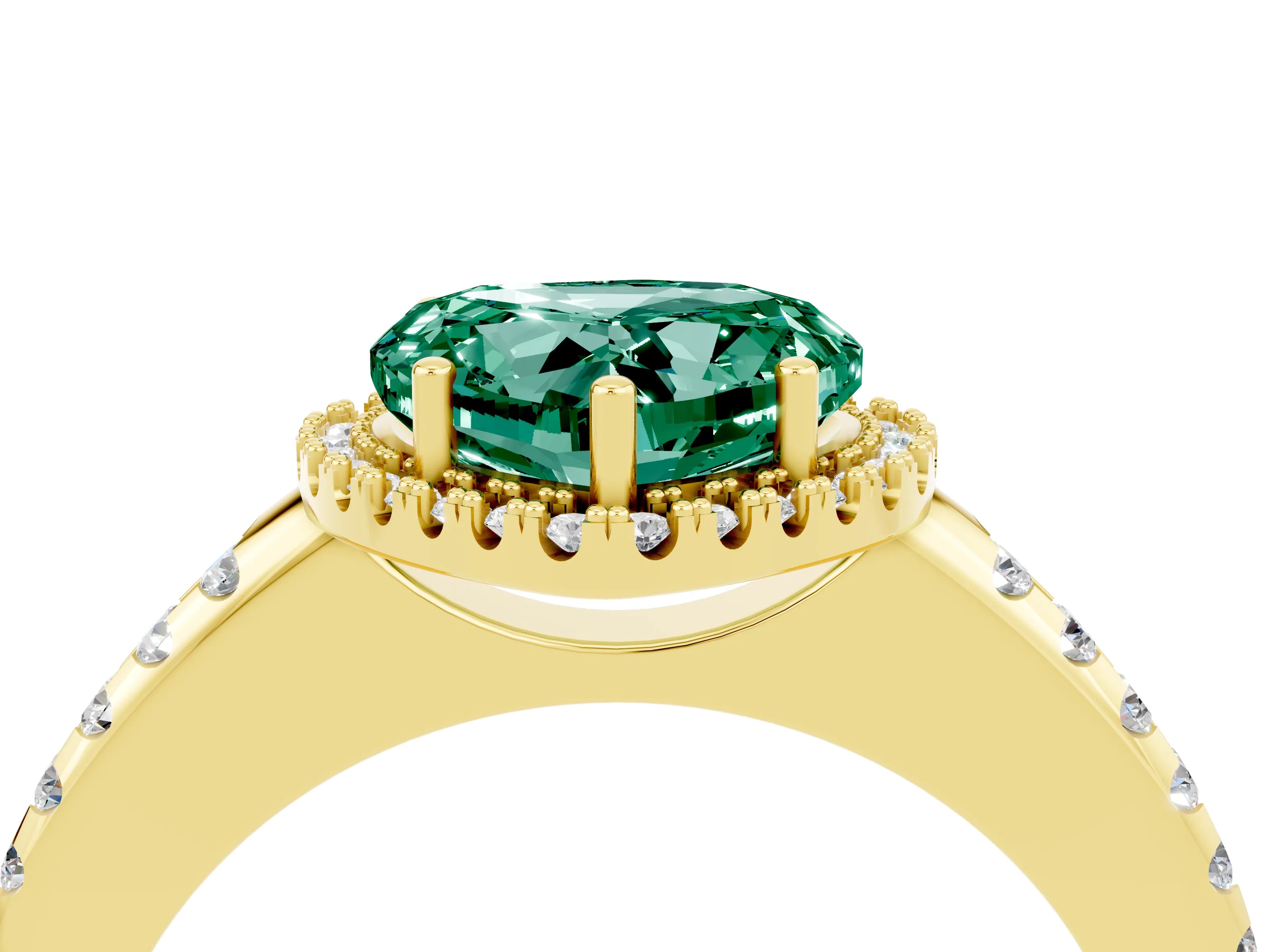 Yellow gold Heart Cut Green Sapphire Pavé Halo Ring with Four-Prong Setting_16