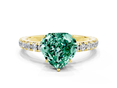 Yellow gold Heart Cut Green Sapphire Pavé Solitaire Engagement Ring with Four-Prong Setting_12