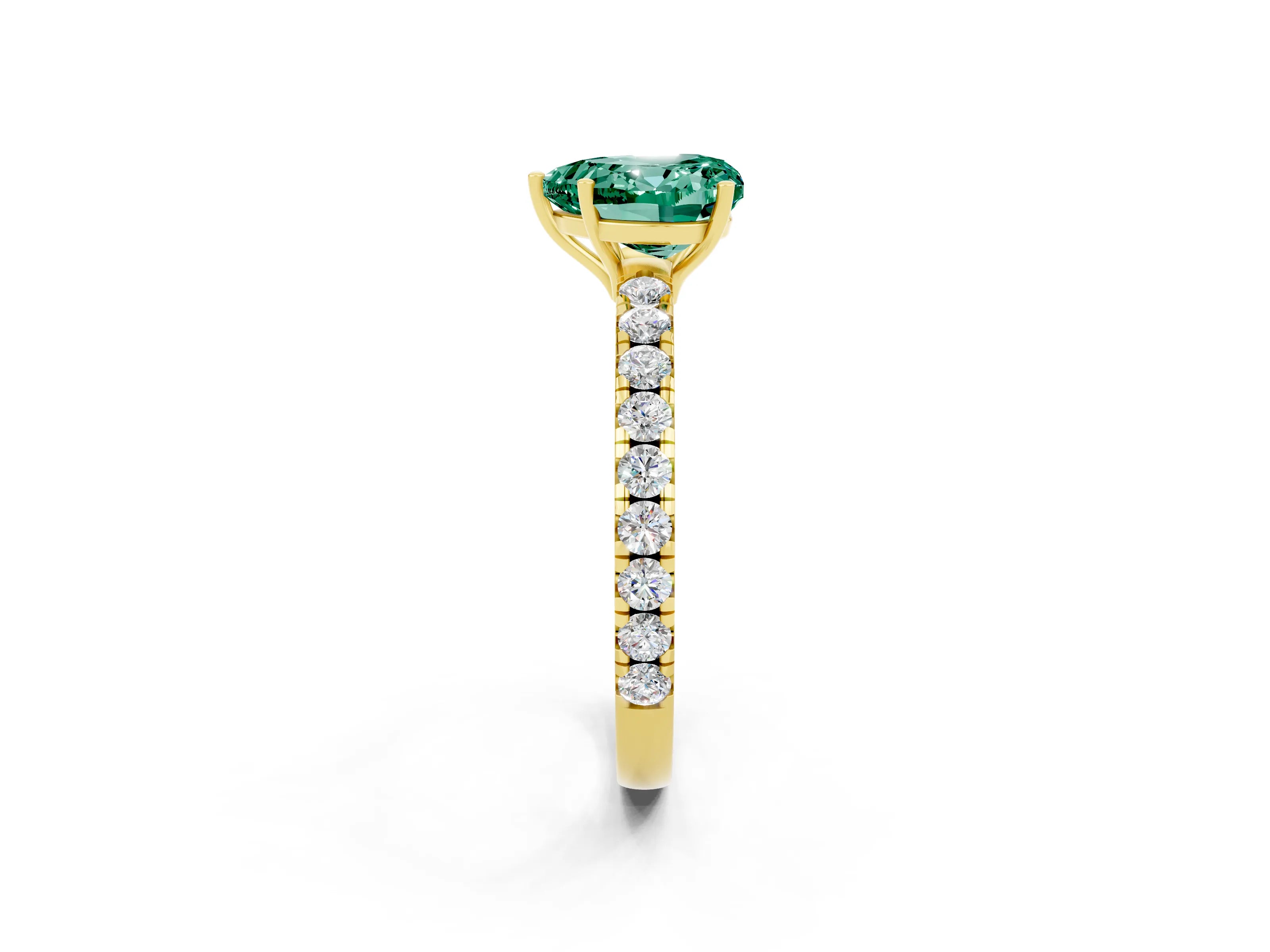 Yellow gold Heart Cut Green Sapphire Pavé Solitaire Engagement Ring with Four-Prong Setting_14