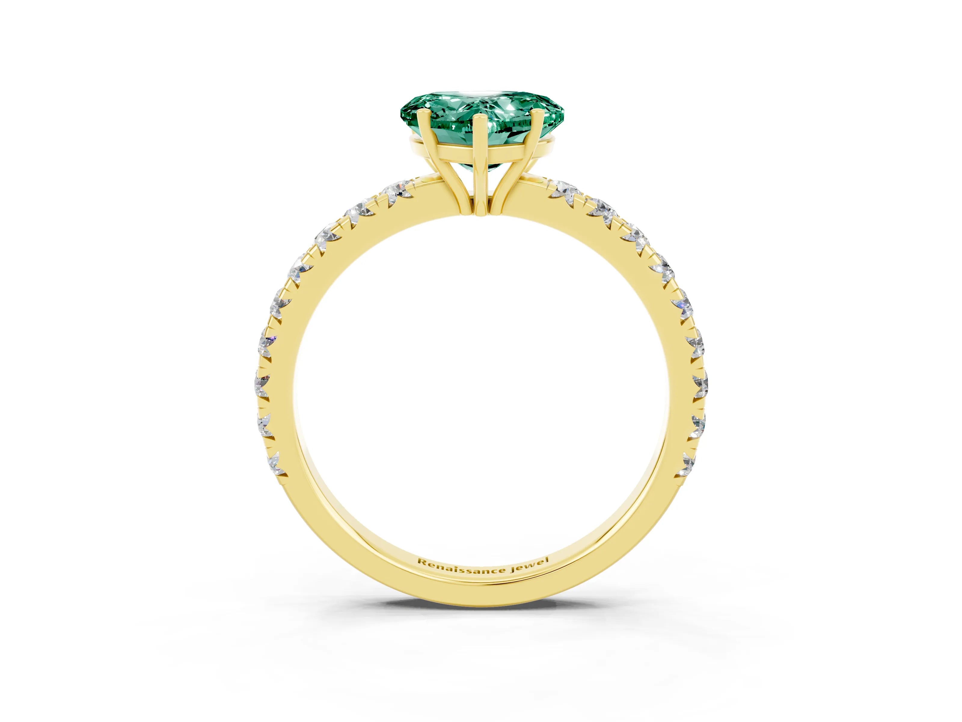Yellow gold Heart Cut Green Sapphire Pavé Solitaire Engagement Ring with Four-Prong Setting_15