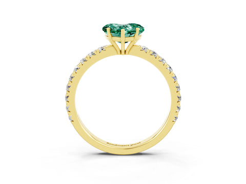 Yellow gold Heart Cut Green Sapphire Pavé Solitaire Engagement Ring with Four-Prong Setting_15