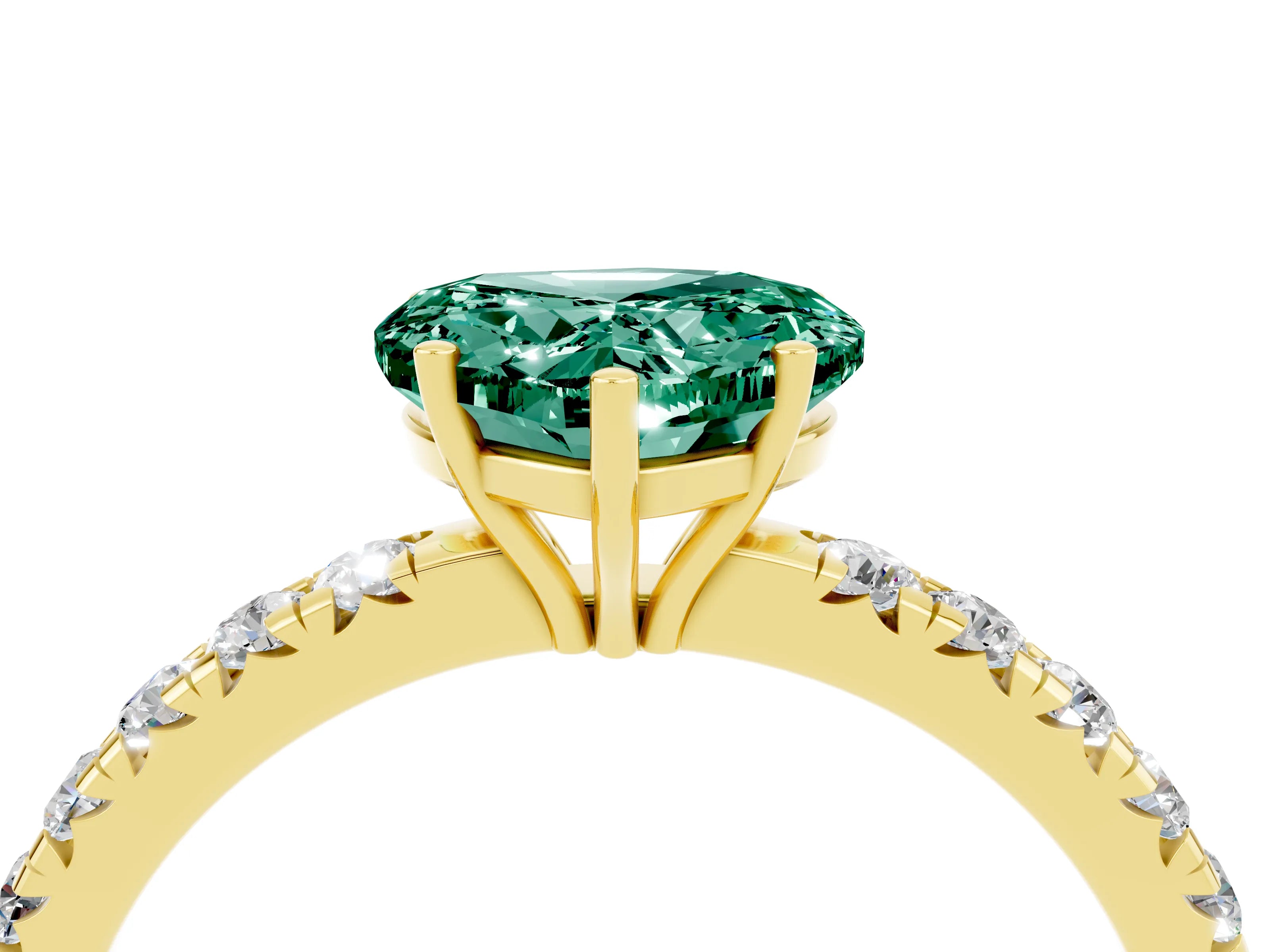 Yellow gold Heart Cut Green Sapphire Pavé Solitaire Engagement Ring with Four-Prong Setting_16