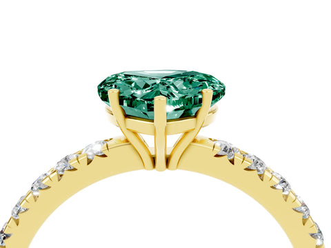 Yellow gold Heart Cut Green Sapphire Pavé Solitaire Engagement Ring with Four-Prong Setting_16