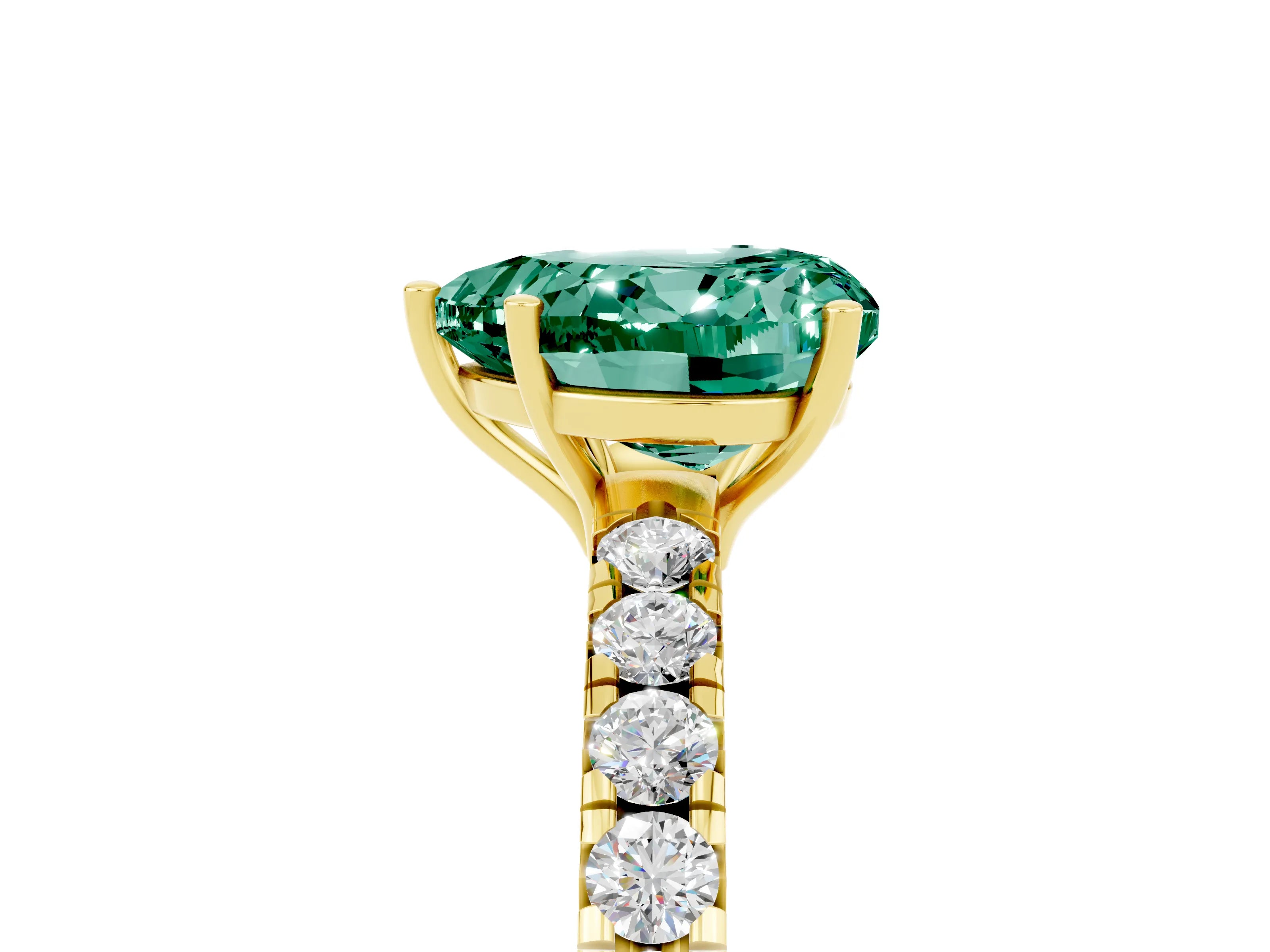 Yellow gold Heart Cut Green Sapphire Pavé Solitaire Engagement Ring with Four-Prong Setting_17