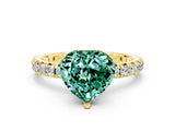 Yellow gold Heart Cut Green Sapphire Pavé Solitaire Ring with Round Band and Prong Setting_24