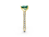 Yellow gold Heart Cut Green Sapphire Pavé Solitaire Ring with Round Band and Prong Setting_26