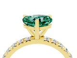 Yellow gold Heart Cut Green Sapphire Pavé Solitaire Ring with Round Band and Prong Setting_28