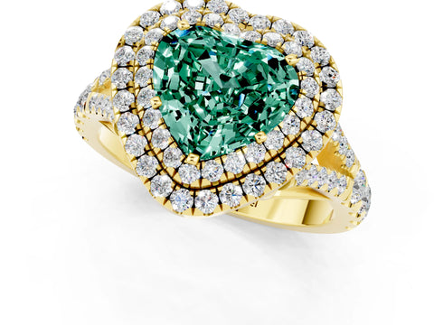 Yellow gold Heart Cut Green Sapphire Pavé Split Shank Double Halo Engagement Ring_1