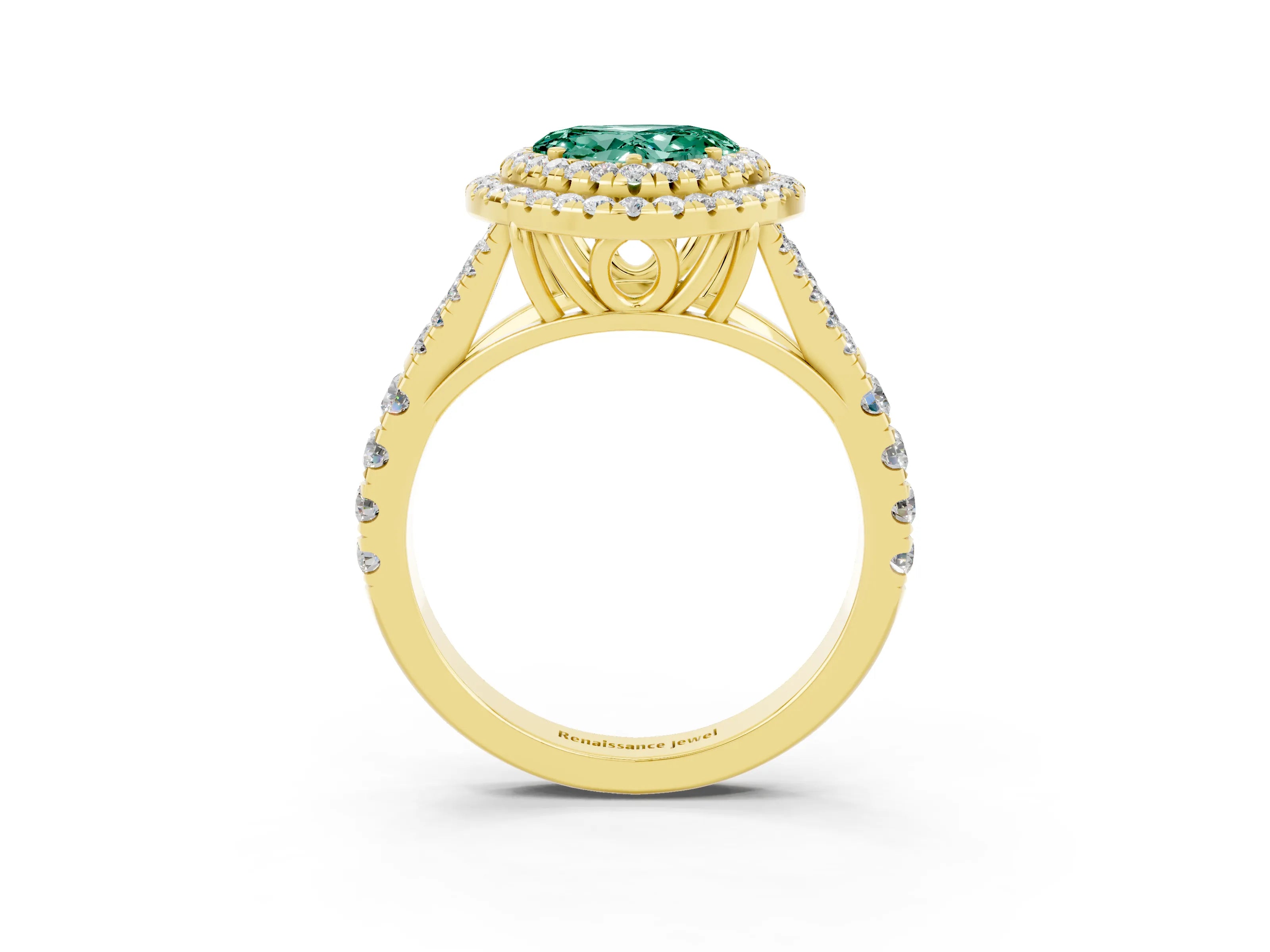 Yellow gold Heart Cut Green Sapphire Pavé Split Shank Double Halo Engagement Ring_3