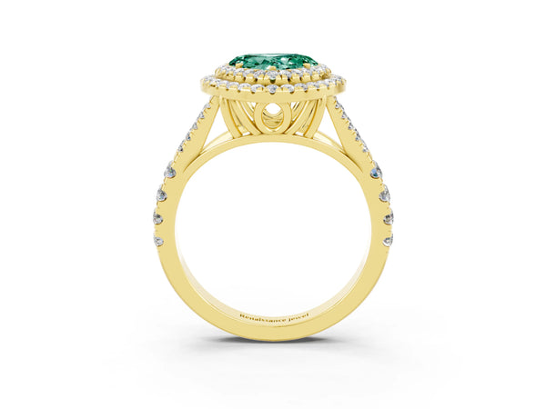 Yellow gold Heart Cut Green Sapphire Pavé Split Shank Double Halo Engagement Ring