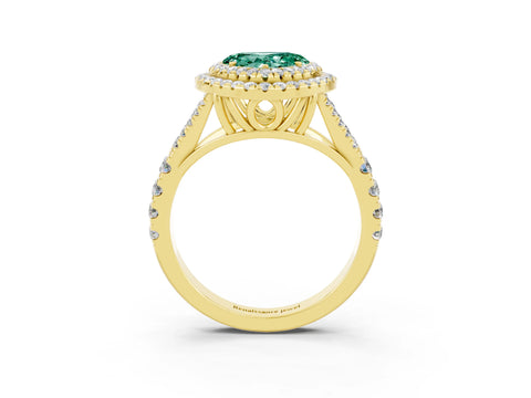 Yellow gold Heart Cut Green Sapphire Pavé Split Shank Double Halo Engagement Ring_3