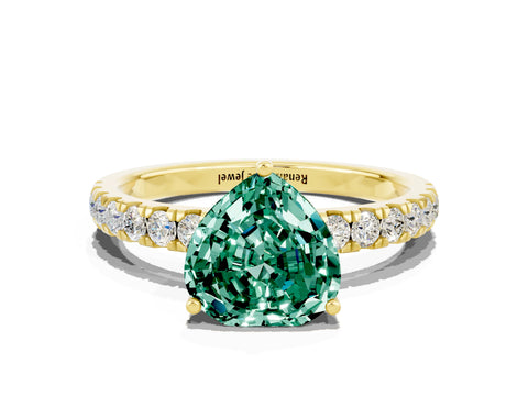 Yellow gold Heart Cut Green Sapphire Pave Band Solitaire Ring with Four-Prong Setting_24