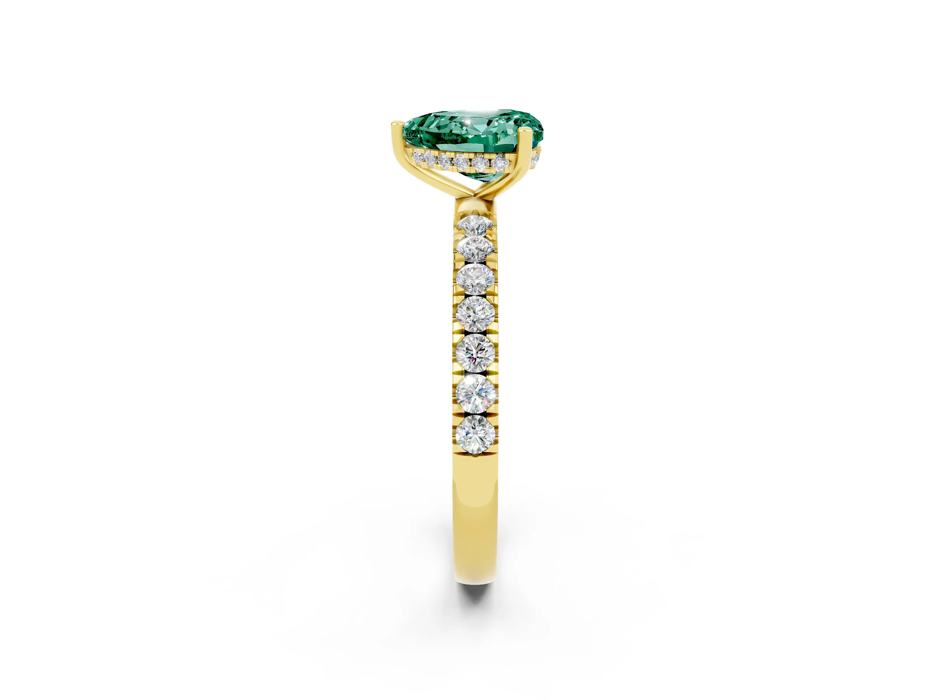 Yellow gold Heart Cut Green Sapphire Pave Band Solitaire Ring with Four-Prong Setting_26