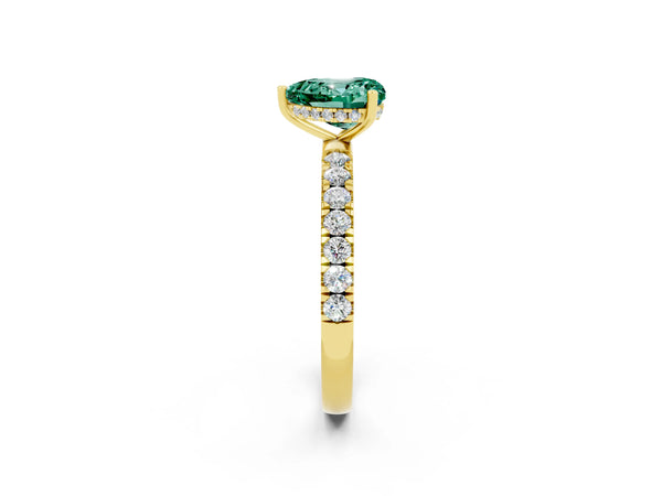 Yellow gold Heart Cut Green Sapphire Pave Band Solitaire Ring with Round  and Prong Setting