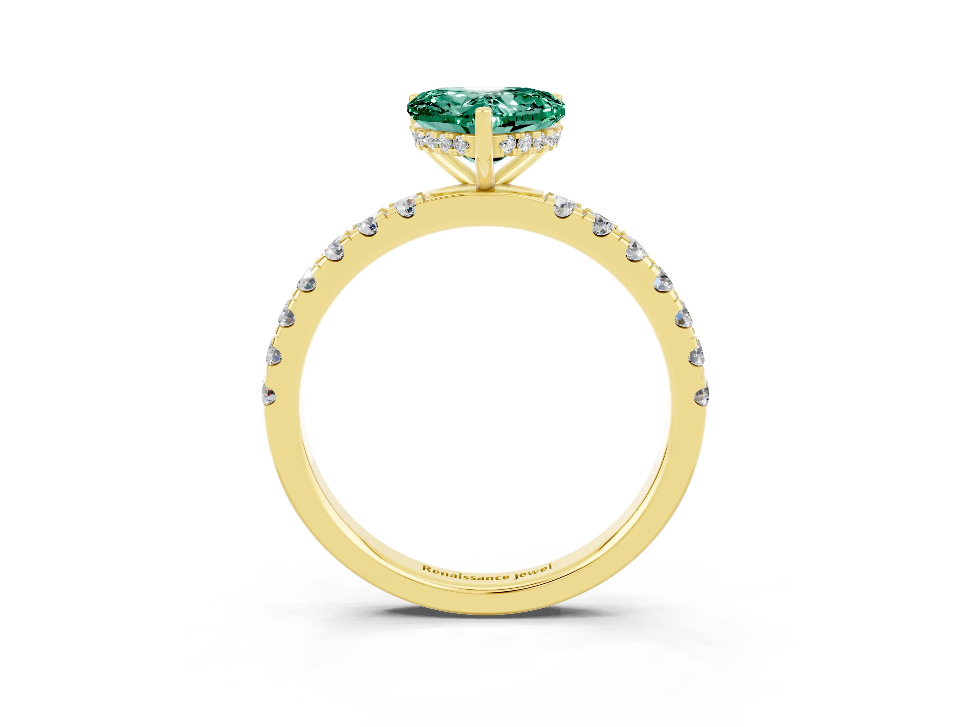 Yellow gold Heart Cut Green Sapphire Pave Band Solitaire Ring with Four-Prong Setting_27