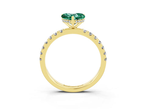 Yellow gold Heart Cut Green Sapphire Pave Band Solitaire Ring with Four-Prong Setting_27