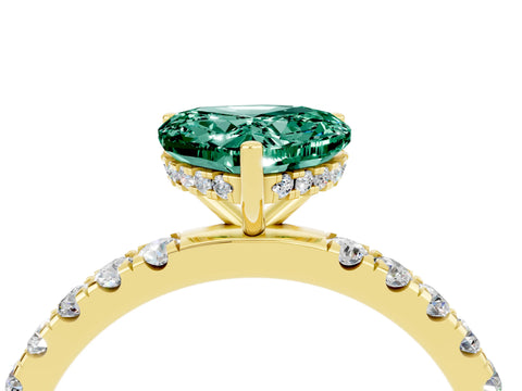 Yellow gold Heart Cut Green Sapphire Pave Band Solitaire Ring with Four-Prong Setting_28