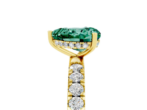 Yellow gold Heart Cut Green Sapphire Pave Band Solitaire Ring with Four-Prong Setting_29