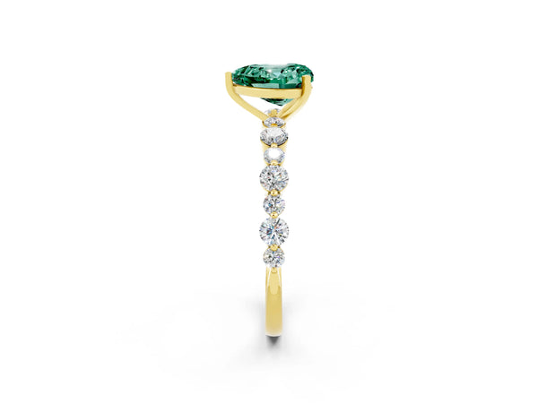 Yellow gold Heart Cut Green Sapphire Prong Set Engagement Ring with Pavé Band