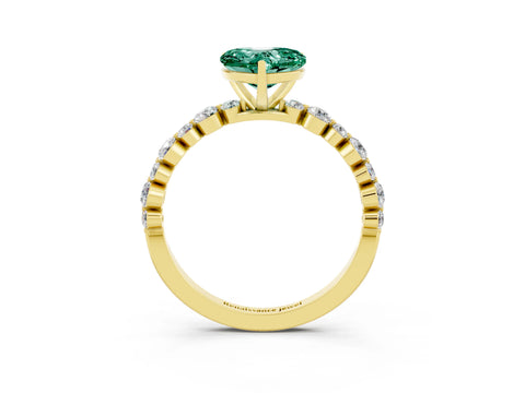 Yellow gold Heart Cut Green Sapphire Prong Set Engagement Ring with Pavé Band_3
