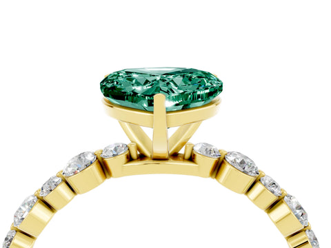 Yellow gold Heart Cut Green Sapphire Prong Set Engagement Ring with Pavé Band_4