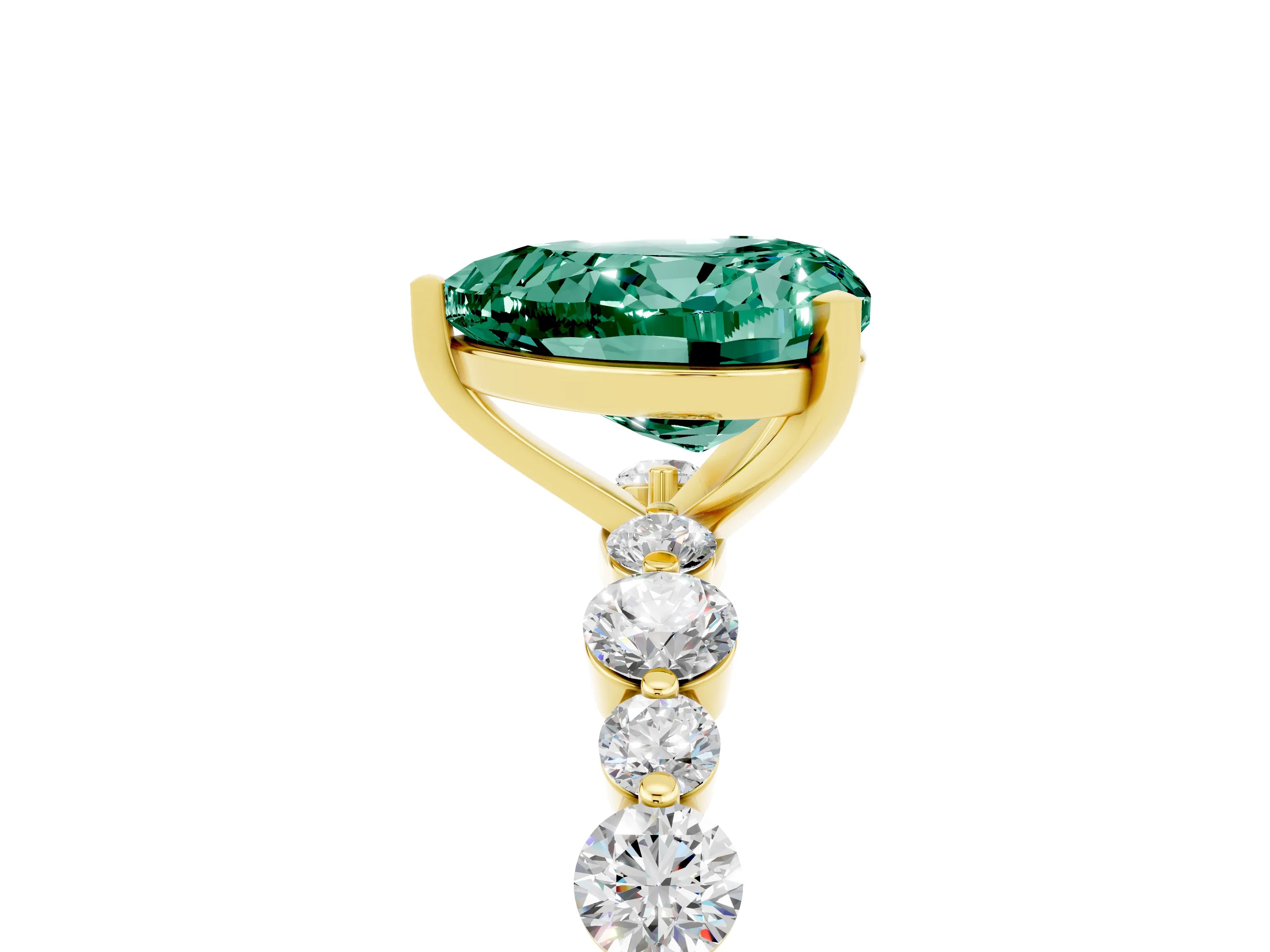 Yellow gold Heart Cut Green Sapphire Prong Set Engagement Ring with Pavé Band_5