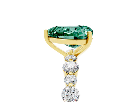 Yellow gold Heart Cut Green Sapphire Prong Set Engagement Ring with Pavé Band_5