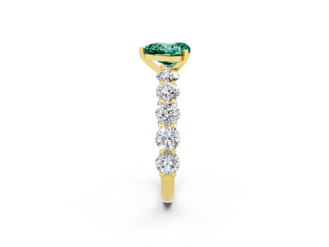Yellow gold Heart Cut Green Sapphire Prong Setting with Side Stones on a Pave Band_2