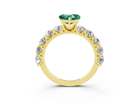Yellow gold Heart Cut Green Sapphire Prong Setting with Side Stones on a Pave Band_3