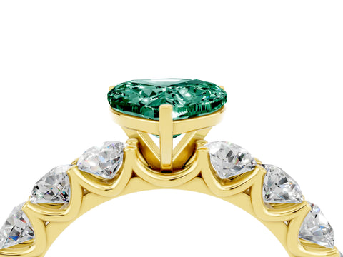 Yellow gold Heart Cut Green Sapphire Prong Setting with Side Stones on a Pave Band_4