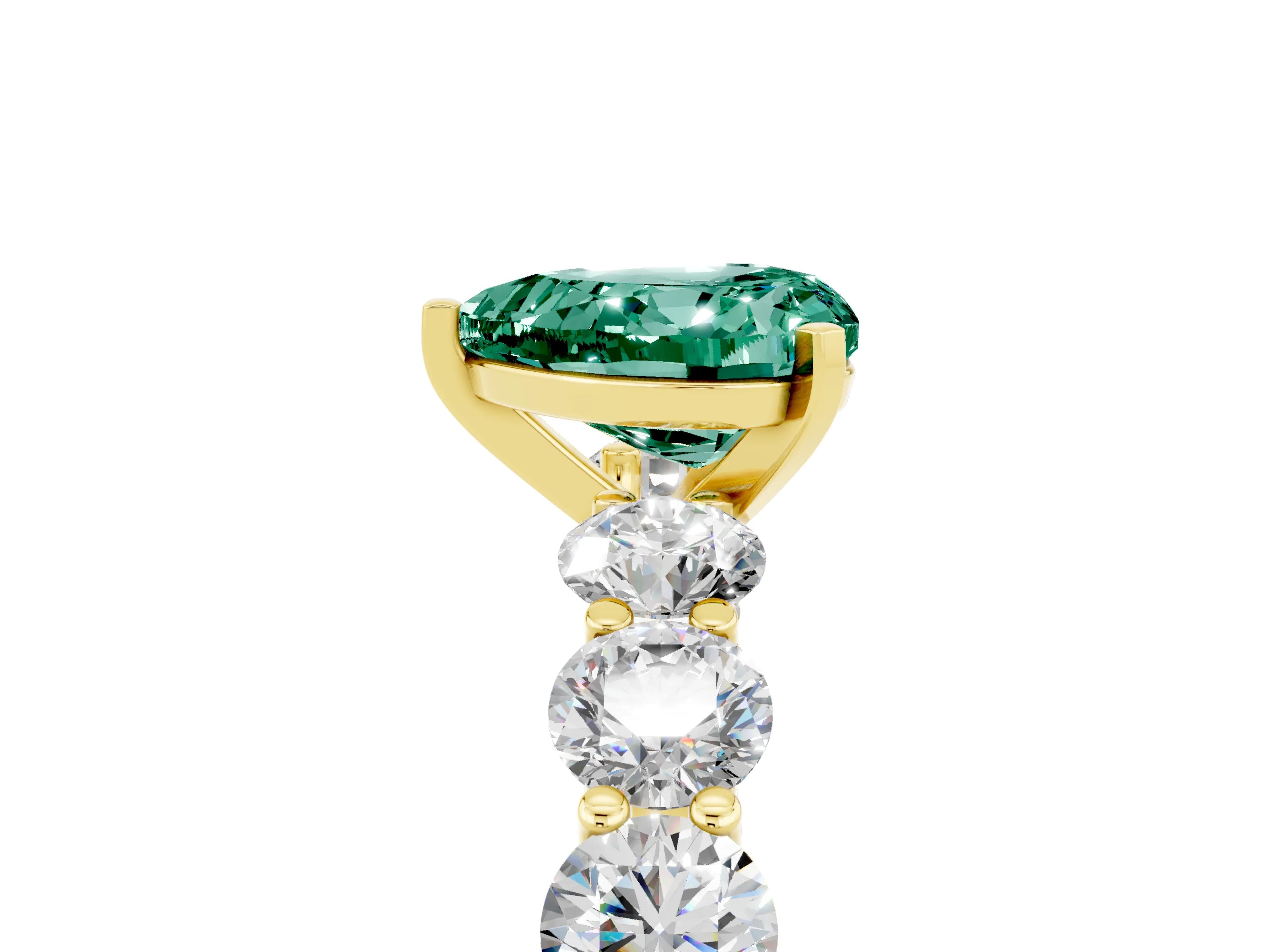 Yellow gold Heart Cut Green Sapphire Prong Setting with Side Stones on a Pave Band_5