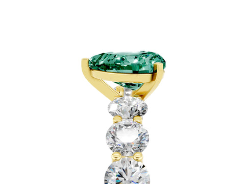Yellow gold Heart Cut Green Sapphire Prong Setting with Side Stones on a Pave Band_5