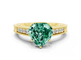 Yellow gold Heart Cut Green Sapphire Ring with Milgrain Pavé Band and Four-Prong Setting_12