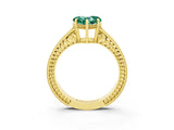 Yellow gold Heart Cut Green Sapphire Ring with Milgrain Pavé Band and Four-Prong Setting_15