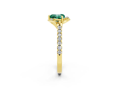 Yellow gold Heart Cut Green Sapphire Ring with Pavé Band and Floral Prong Setting_2