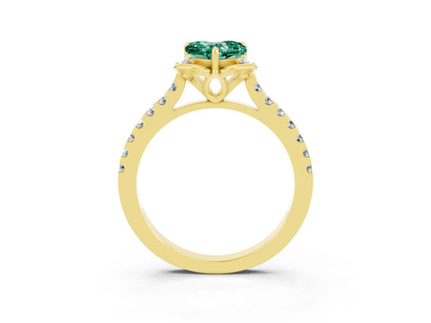 Yellow gold Heart Cut Green Sapphire Ring with Pavé Band and Floral Prong Setting_3