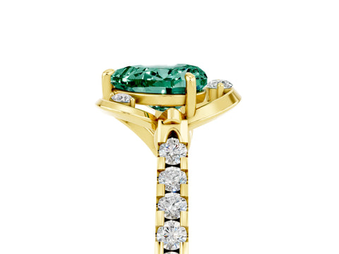 Yellow gold Heart Cut Green Sapphire Ring with Pavé Band and Floral Prong Setting_5