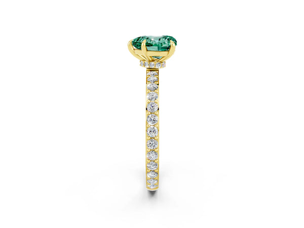Yellow gold Heart Cut Green Sapphire Pavé Engagement Ring with Round  Accents and Prong Setting